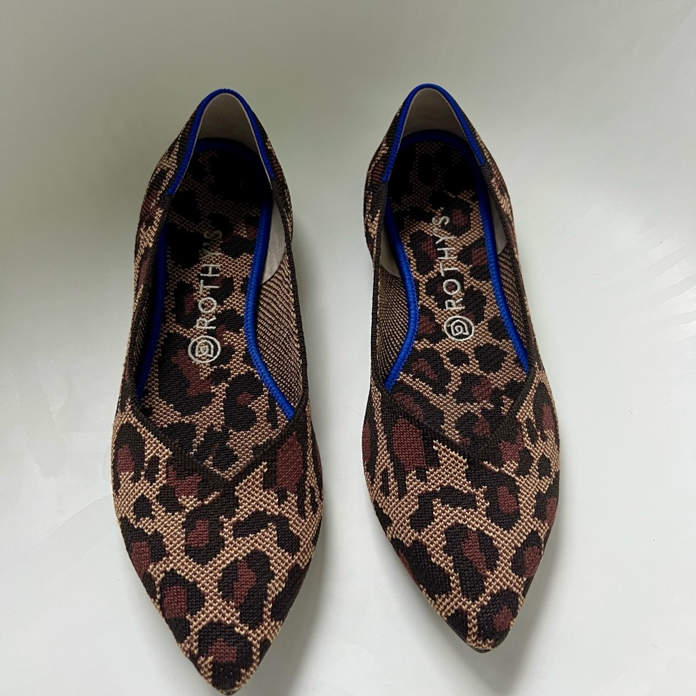 Rothy's Leopard Print Flats with Blue Trim